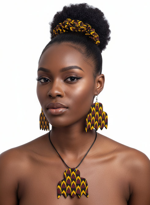 Azure Mosaic Comb Accessory Set - Ankara Earring and Necklace Set