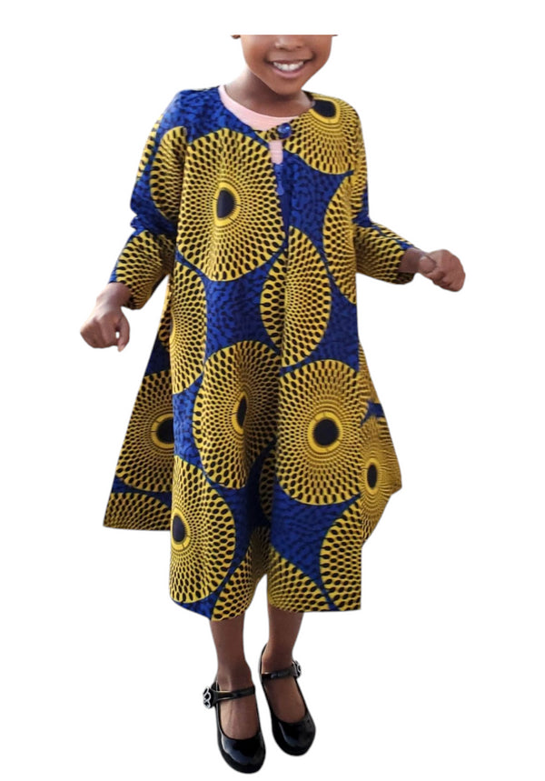 BINTA Ankara African Print Flare Jacket Dress for Girls
