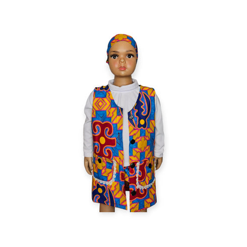 BINTU 5-Piece Baby Girl Ankara Dress Set – Vest, Blouse, Belt, Drowsy & Headband