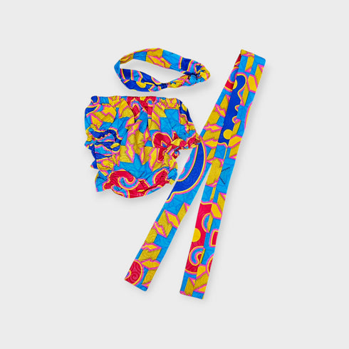 BINTU 5-Piece Baby Girl Ankara Dress Set – Vest, Blouse, Belt, Drowsy & Headband