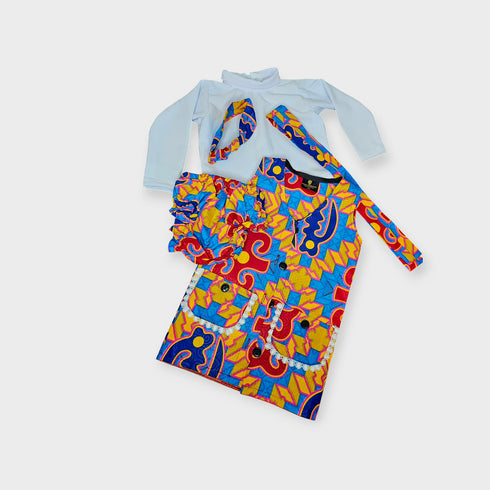BINTU 5-Piece Baby Girl Ankara Dress Set – Vest, Blouse, Belt, Drowsy & Headband