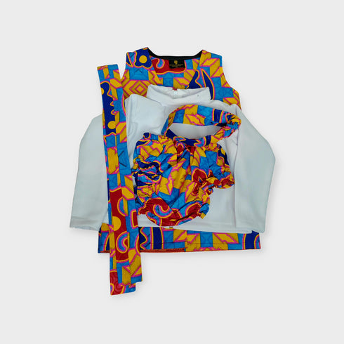 BINTU 5-Piece Baby Girl Ankara Dress Set – Vest, Blouse, Belt, Drowsy & Headband