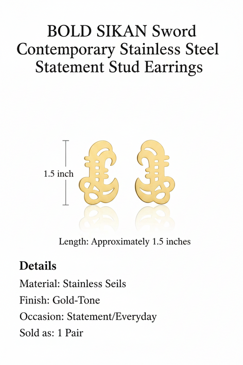 BOLD SIKAN Sword Contemporary Stainless Steel Statement Stud Earrings Only