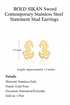 BOLD SIKAN Sword Contemporary Stainless Steel Statement Stud Earrings Only