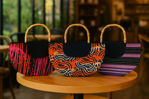 Bambara Crescent Wooden handle Handbag