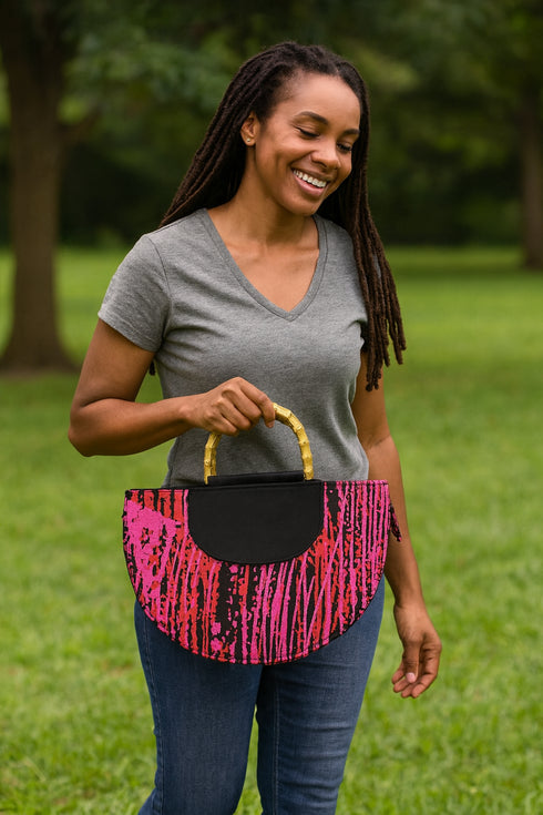 Bambara Crescent Wooden handle Handbag