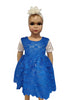 Blue and White pattern rose belted Lace dress