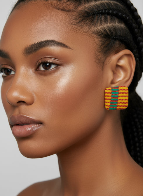 Bold Square Ankara Stud Earrings