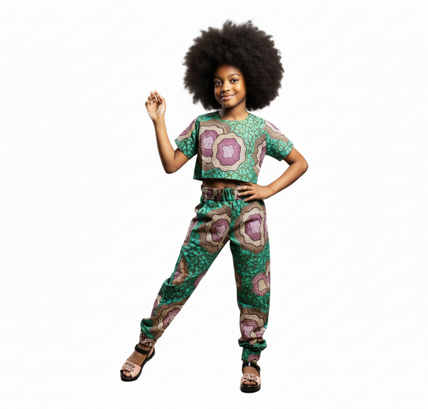 Buiteyo Girls Ankara Pattern Print Two-Piece Set with Elastic Band