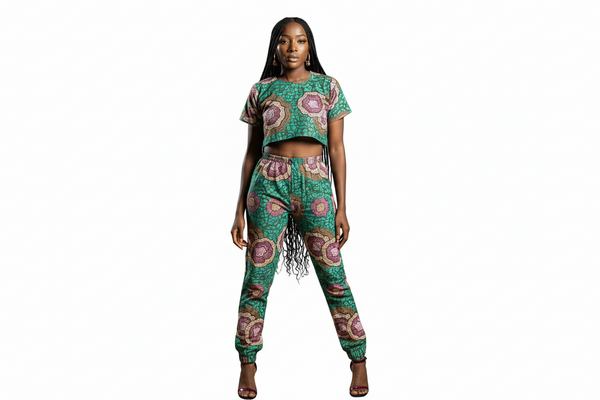 Buiteyo Women Ankara Pattern Print Two-Piece Set with Elastic Band