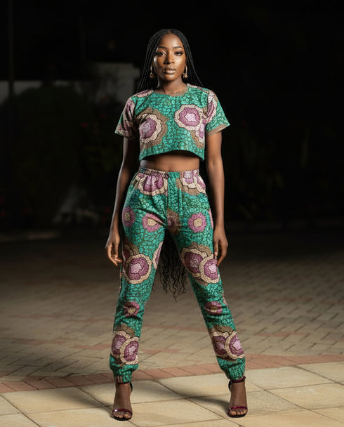 Buiteyo Women Ankara Pattern Print Two-Piece Set with Elastic Band