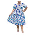 CHIDINMA Short Blue Blossom 2-Type Style Ankara Peplum Dress