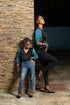 Chisomo Girl's Black Velvet V-Neck Blouse with Ankara Balloon Sleeves – Elegant African Print Top Only