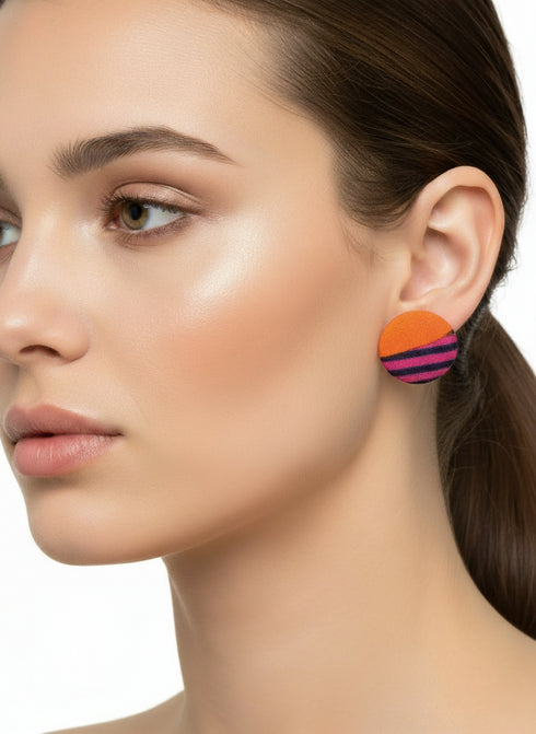 Crescent Ankara Medium Stud Earrings