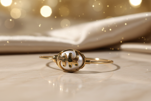 DIVINE GYE-NYAME Adinkra pearl stainless steel open bangle bracelet only