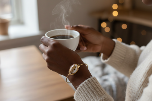 DIVINE GYE-NYAME Adinkra pearl stainless steel open bangle bracelet only