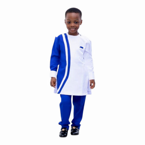 DUMISANI Handmade White and Blue African Outfit Set for Boys