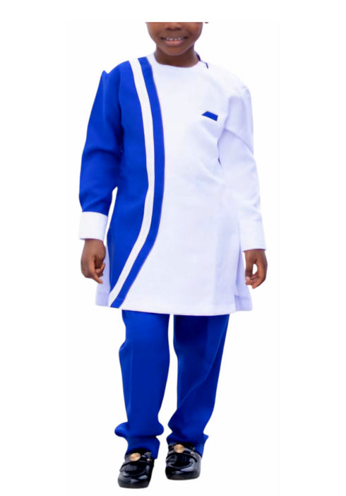 DUMISANI Handmade White and Blue African Outfit Set for Boys