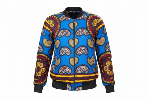 DUMISA Ankara Goldloom Bold African Print UNISEX Adult Bomber Jacket Only