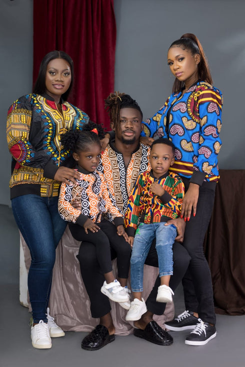 DUMISA Ankara Goldloom Bold African Print UNISEX Adult Bomber Jacket Only