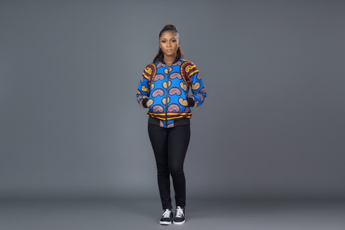 DUMISA Ankara Goldloom Bold African Print UNISEX Adult Bomber Jacket Only