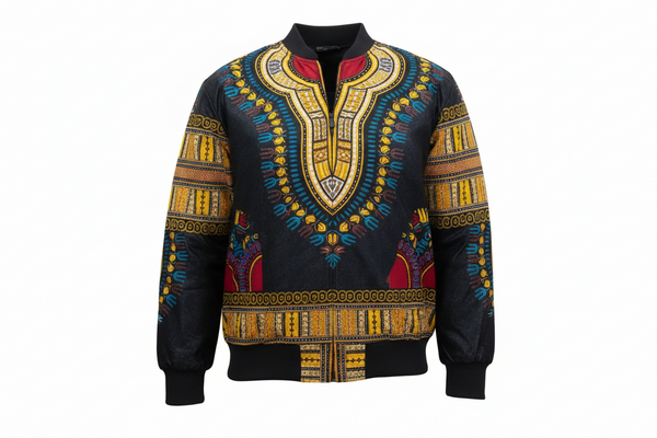 DUMISA Ankara Goldloom Bold African Print UNISEX Adult Bomber Jacket Only