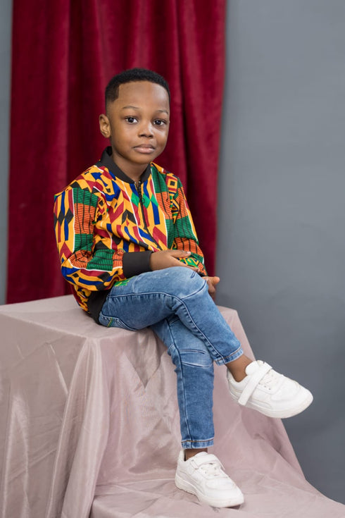 DUMISA Ankara Goldloom Print UNISEX Bomber Jacket Only for Girls and Boys