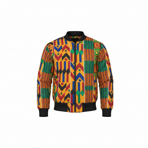 DUMISA Ankara Goldloom Bold African Print UNISEX Adult Bomber Jacket Only