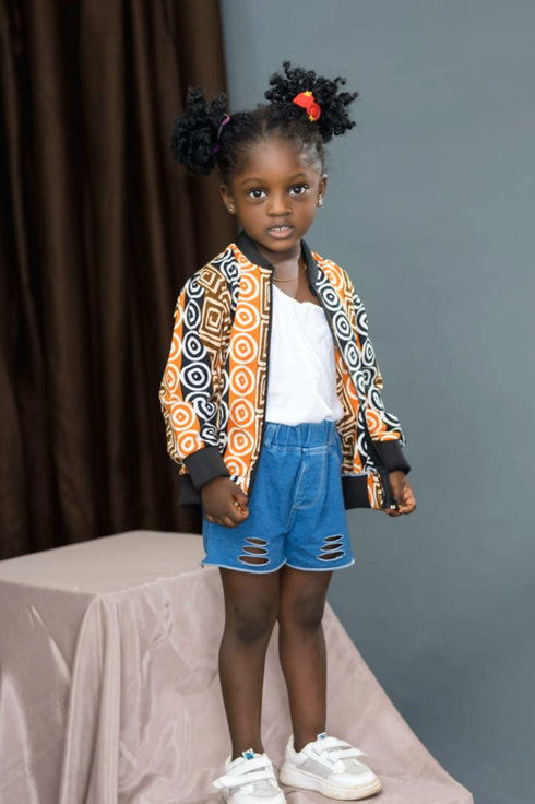 DUMISA Ankara Goldloom Print UNISEX Bomber Jacket Only for Girls and Boys