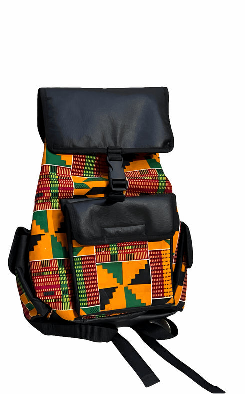 Djembe Rhythm Explorer Backpack Collection - Ankara with Leather Accent Closure