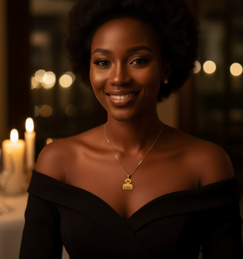 Duafe Gold Necklace - Adinkra Necklace Stainless Steel