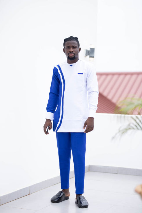 Dumisani Handmade White and Blue African Men's Outfit Set