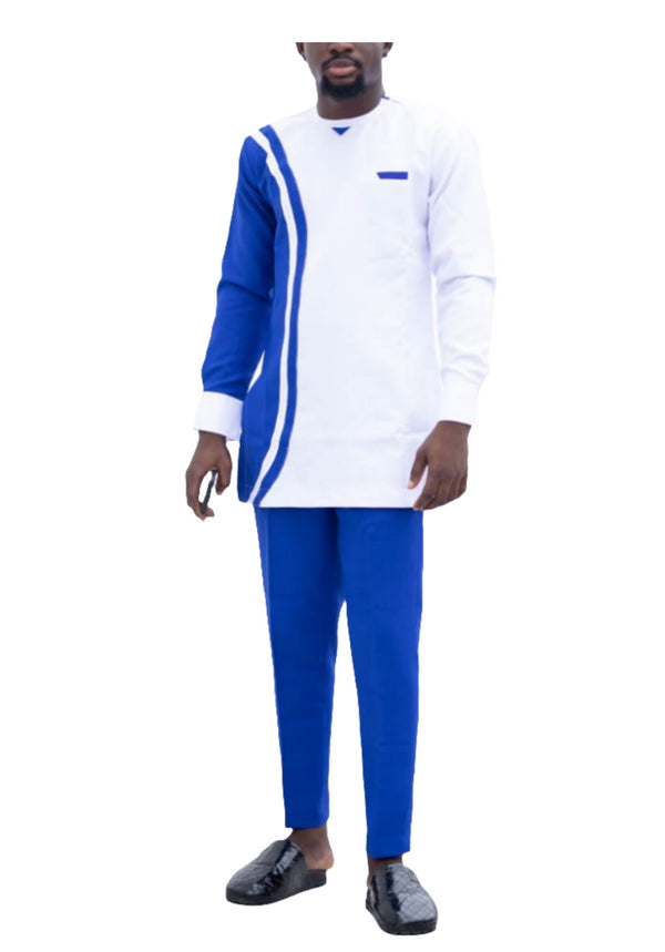 Dumisani Handmade White and Blue African Men's Outfit Set
