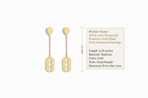 EDGE Gold Minimalist Stainless Steel Blade Drop Statement Earrings Only – Geometric Modern Dangle Earrings, Lightweight Bold Fashion Jewelry for Women, Gift for Her