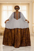 EOS African Adire Silk Crepe and Aso Oke Woven Traditional Fabric Boubou Kaftan Dress With Matching Headwrap Set - 2 pieces Boubou Set