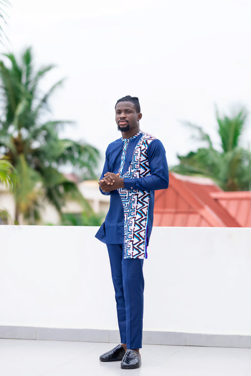 ENZI Handmade Batik Accent Caftan and Pants Set for Men