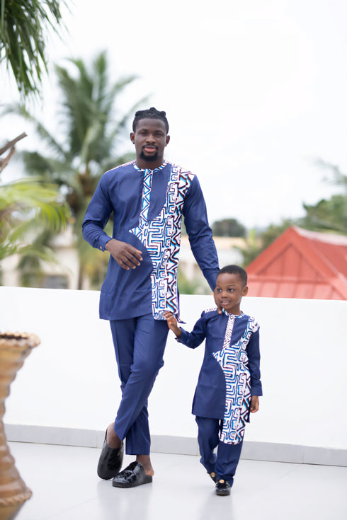 ENZI Handmade Batik Accent Caftan and Pants Set for Men