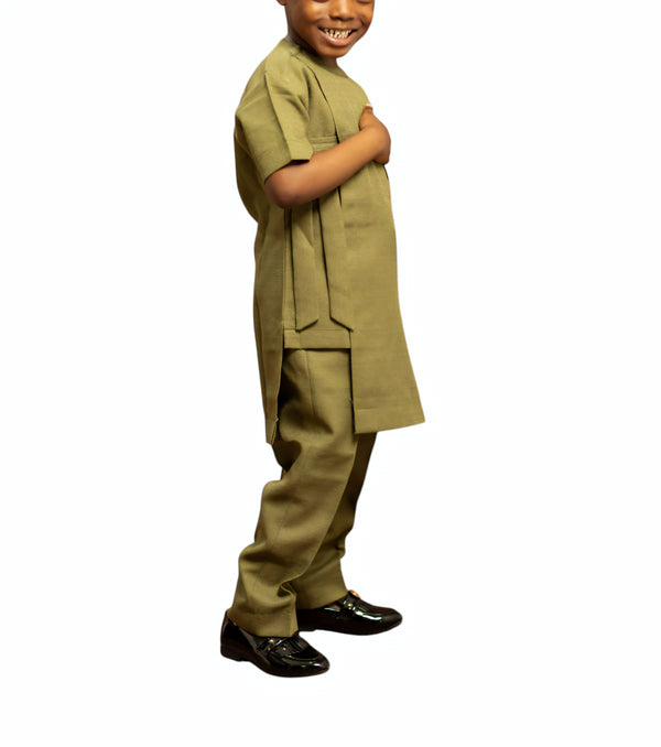 ESARO Handmade Short Sleeve Asymmetrical Caftan and Pants Set