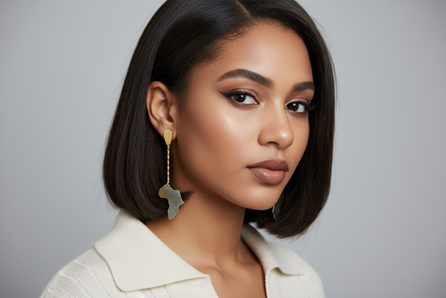 KALIFA Gold Stainless Steel Contemporary Africa Map Drop Dangle Earrings