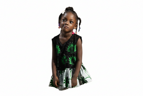 Elowen Black Lace with Flower Pattern and Ankara Peplum Top for Girls – Bold African Print Sleeveless Top Only