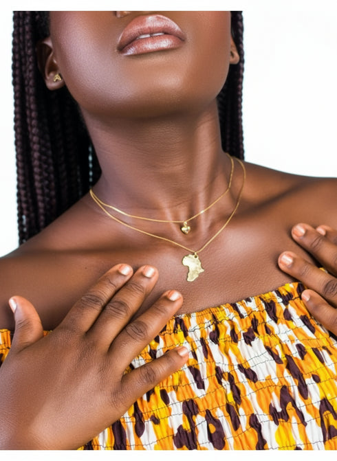 Enapa Double African Map Necklace – Stainless Steel Adinkra Necklace for Women