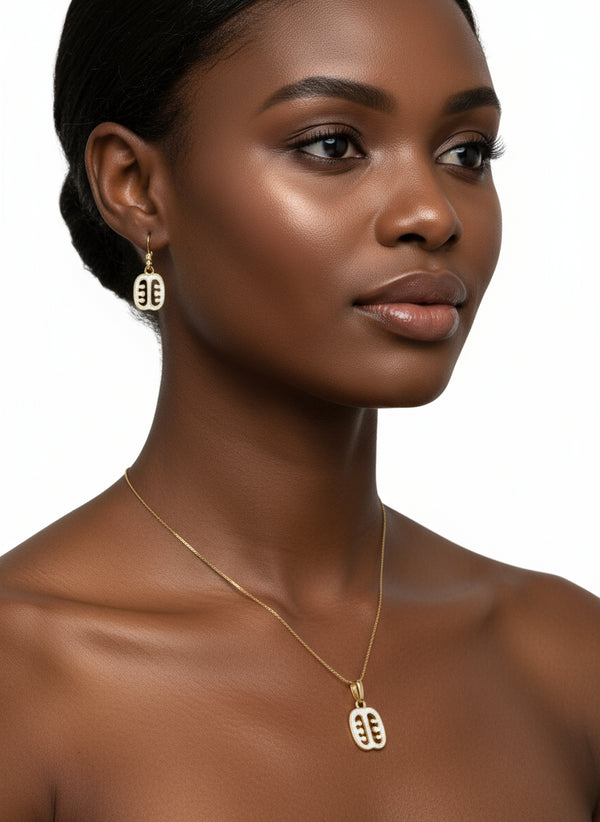 Ese ne Tekrema Earrings and Necklace Set - Adinkra Necklace & Earrings Set Stainless Steel
