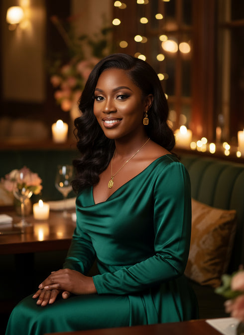 Ese ne Tekrema Earrings and Necklace Set - Adinkra Necklace & Earrings Set Stainless Steel