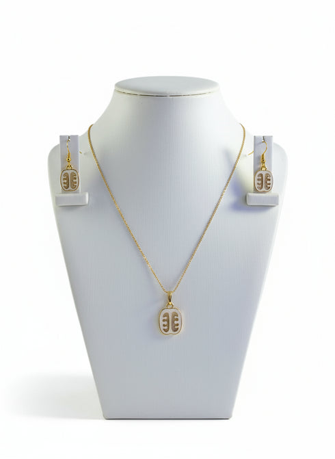Ese ne Tekrema Earrings and Necklace Set - Adinkra Necklace & Earrings Set Stainless Steel