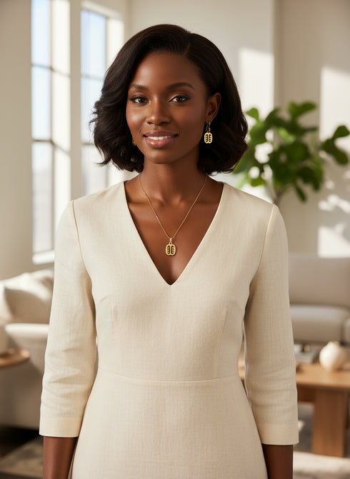 Ese ne Tekrema Earrings and Necklace Set - Adinkra Necklace & Earrings Set Stainless Steel