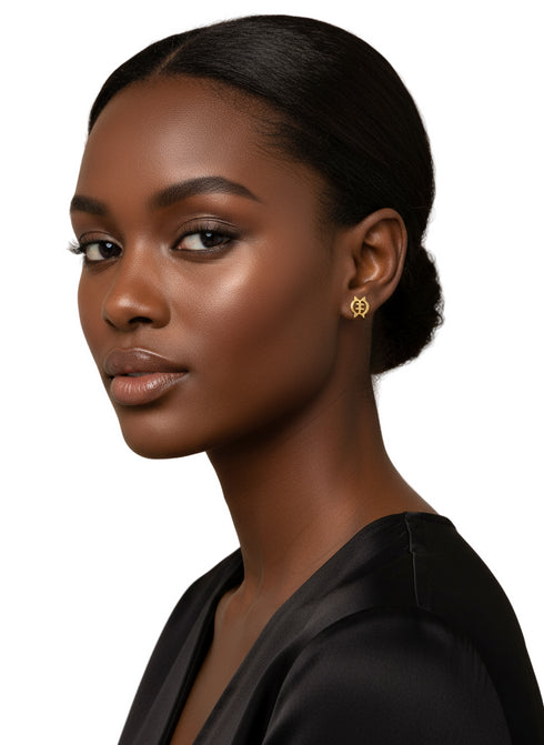 ETERNAL FAITH GYE NYAME Adinkra Gold Stud Earrings – Minimalist Handmade Women’s Jewelry