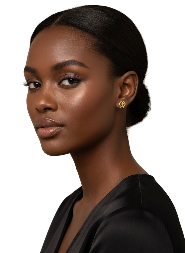 ETERNAL FAITH GYE NYAME Adinkra Gold Stud Earrings – Minimalist Handmade Women’s Jewelry