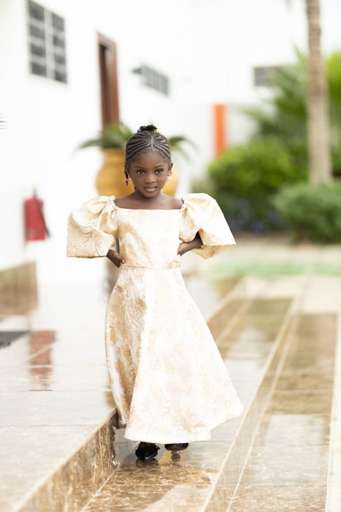 FANTA Short Golden Grace Twirl Serenity Brocade Dress for Girls