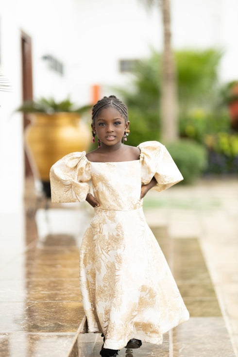 FANTA Short Golden Grace Twirl Serenity Brocade Dress for Girls