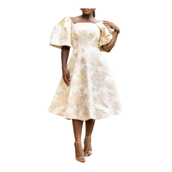 FANTA Short Golden Grace Twirl Serenity Brocade Dress